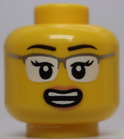 Lego Yellow Head Female Black Eyebrows Glasses Silver Frames and White Lenses