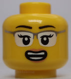 Lego Yellow Head Female Black Eyebrows Glasses Silver Frames and White Lenses