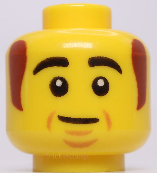 Lego Yellow Head Black Thick Eyebrows Reddish Brown Sideburns Cheek Lines