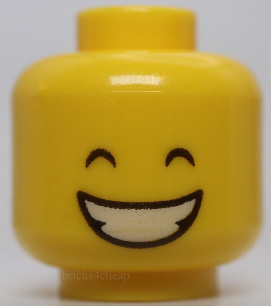 Lego Yellow Minifig Head Dual Sided Wide Smile Closed Teeth Black Eyes