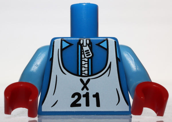 Lego Blue Torso White Zipper Ski Bib Number 211 Pattern Medium Blue Arms