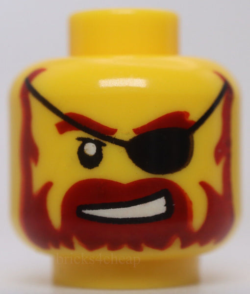 Lego Pirate Yellow Minifig Head Reddish Brown Beard Eye Patch