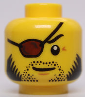 Lego Pirate Yellow Minifig Head Dual Sided Reddish Brown Eye Patch Black Stubble