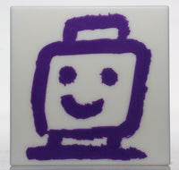 Lego White Tile 2 x 2 Groove Dark Purple Drawing of Minifig Head