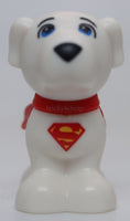 Lego White Dog Small Super Hero Blue Eyes Red Cape and Superman S Logo Krypto
