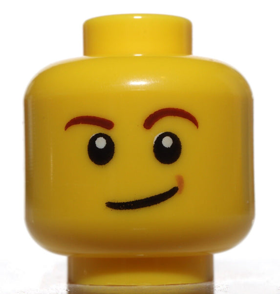 Lego Minifig Head Brown Brows Lopsided Smile Brown Dimple