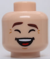 Lego Light Nougat Head Dark Brown Eyebrows Neutral Laughing Eyes Closed Pattern