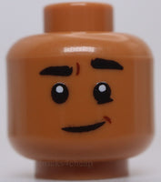 Lego Medium Nougat Head Male Black Brows Lopsided Grin Dimple Open Mouth Smile