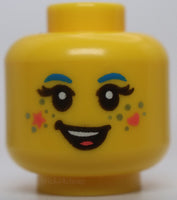 Lego Yellow Head Blue Eyebrows Coral Tongue Star Heart Silver Dots Open Mouth