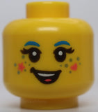 Lego Yellow Head Blue Eyebrows Coral Tongue Star Heart Silver Dots Open Mouth