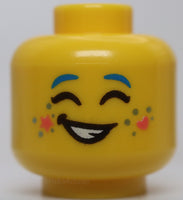 Lego Yellow Head Blue Eyebrows Coral Tongue Star Heart Silver Dots Open Mouth