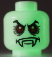 Lego Glow in the Dark Alien Head Vampire Black Eyebrows Red Eyes Fangs Scowl