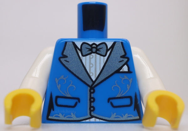 Lego Blue Torso Vest Pockets Metallic Light Blue Wide Lapels Filigree Bow Tie