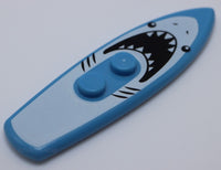 Lego Medium Blue Minifig Utensil Surfboard White Shark Open Mouth Teeth Pattern