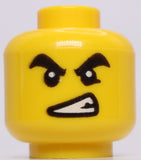 Lego Yellow Head Dual Sided Black Thick Eyebrows Closed Eyes Open Mouth