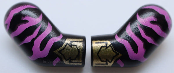 Lego Black Arms Left and Right Pair Dark Pink Animal Stripes Pearl Gold Cuffs