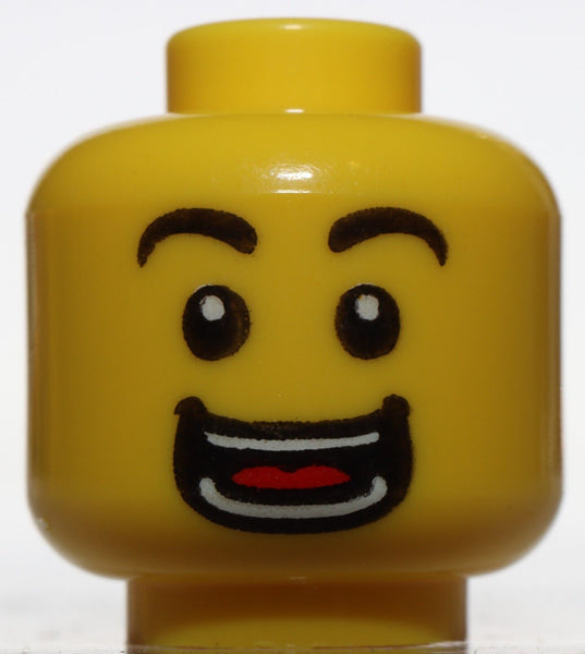 Lego Yellow Minifig Head Dual Sided Black Eyebrows Wide Open Smile Teeth Tongue