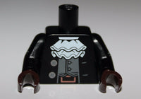Lego Black Torso Coat w/ White Ruffle over Dark Bluish Gray Vest Silver Buttons