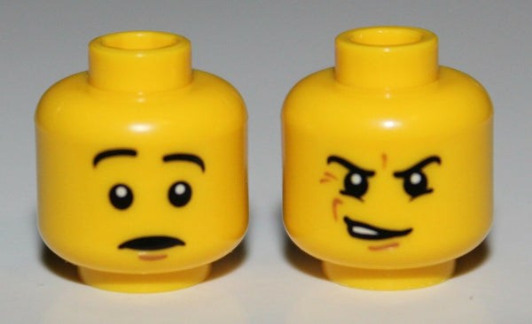 Lego Yellow Minifig Head Dual Sided Snarling Raised Eyebrows Pattern NEW