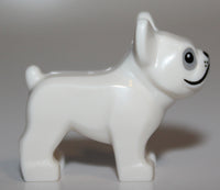 Lego White Dog French Bulldog Black Eyes Nose Mouth Bright Pink Tongue