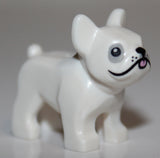 Lego White Dog French Bulldog Black Eyes Nose Mouth Bright Pink Tongue