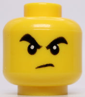 Lego Yellow Minifig Head Thick Black Eyebrows Angry Smile Red Eye Mask