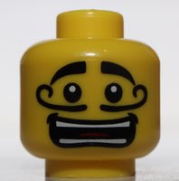 Lego Yellow Head Moustache Curly Long Open Mouth Grin White Pupils