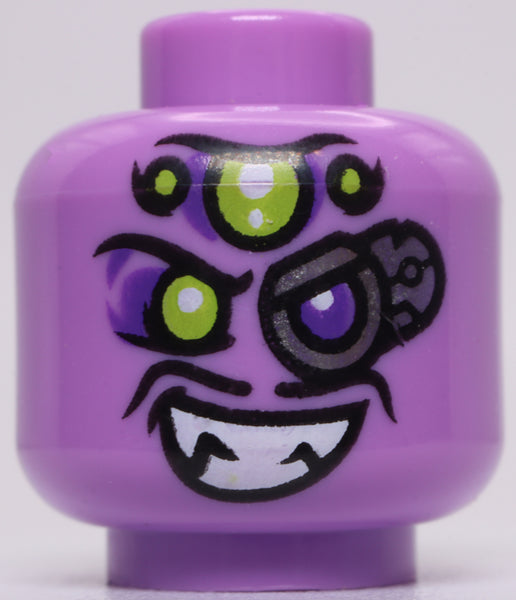 Lego Lavender Minifig Head Male Lime Eyes Grin Fangs Breathing Apparatus