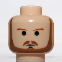 Lego Light Flesh Minifig Head Beard Brown Eyebrows Moustache Qui-Gon