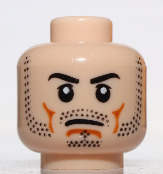 Lego Minifig Head Beard Stubble White Pupils Frown