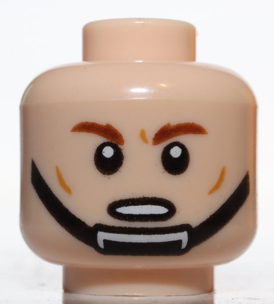 Lego Head Dual Sided Brown Eyebrows Cheek Lines Black Chin Strap