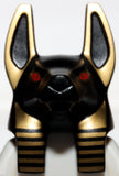 Lego Black Minifig Head Modified Anubis Guard Gold Print Red Eyes