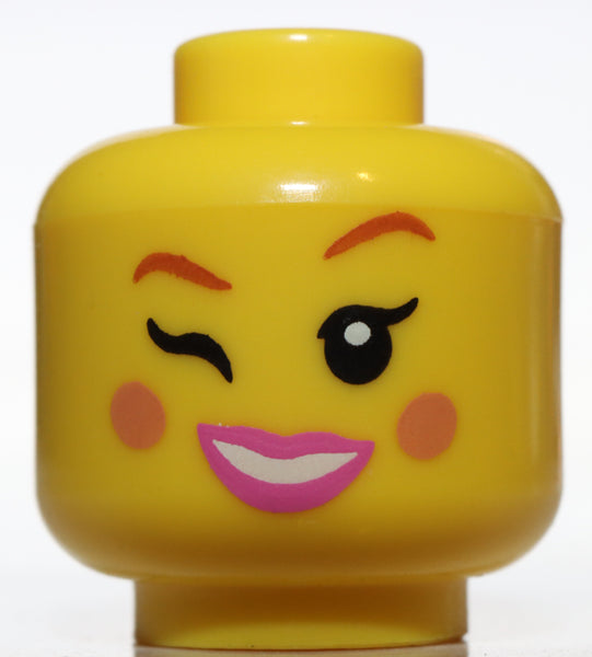 Lego Yellow Minifig Head Dual Sided Female Nougat Cheeks Dark Pink Lips