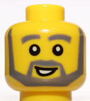 Lego Yellow Male Minifig Head Gray Beard Smile