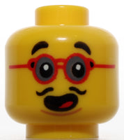 Lego Yellow Head Eyebrows Red Glasses Thin Moustache Surprised Open Mouth