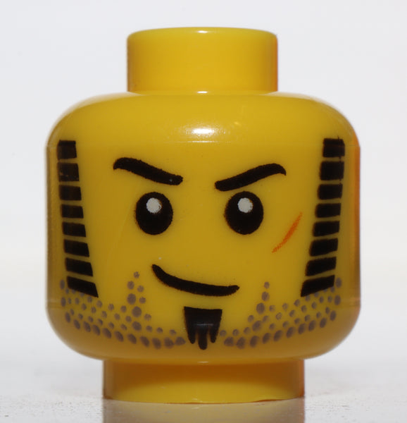 Lego Yellow Minifig Head Black Sideburns Red Scar Goatee Stubble NEW