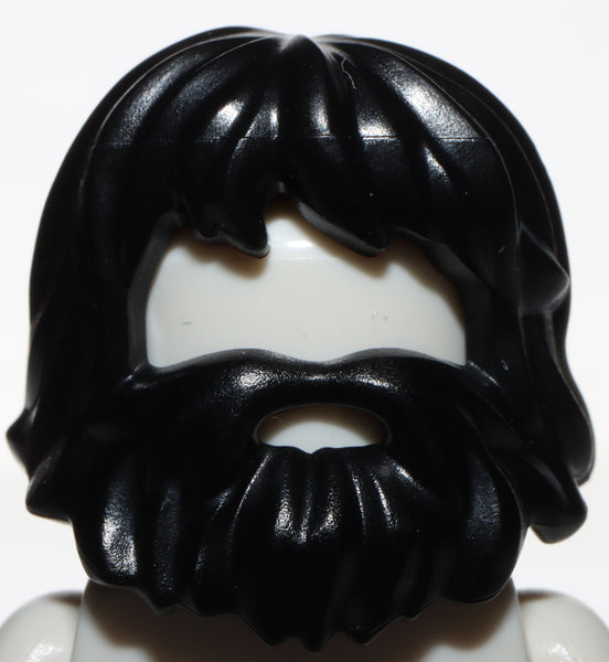 Lego Black Caveman Minifigure Hair Beard and Mouth Hole
