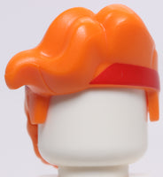 Lego Orange Minifig Hair Large Parted Bangs Red Headband Pattern