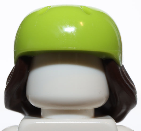 Lego Dark Brown Minifig Hair Combo Hair with Hat Long Hair Lime Bicycle Helmet
