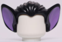 Lego Black Minifig Hair Bat Ears Medium Lavender Inner Ear