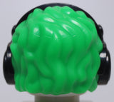 Lego Bright Green Minifig Hair Male Tousled Black Headset with Microphone