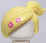 Lego Bright Light Yellow Minifig Hair Female Ponytail  2 Magenta Flowers