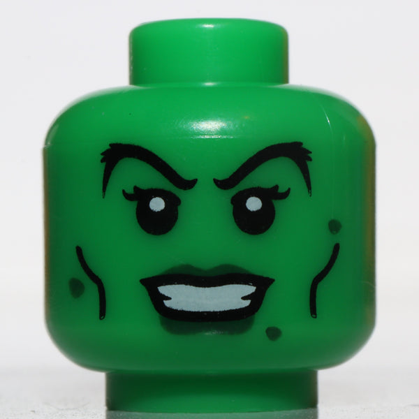 Lego Green Minifig Head Dark Green Lips Warts Witch