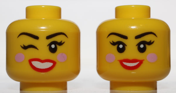 Lego Minifig Head Dual Sided Female Bright Pink Blush Red Lips Smile