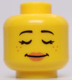 Lego Yellow Minifig Head Dual Sided Female Freckles Sleeping Smiling Peach Lips
