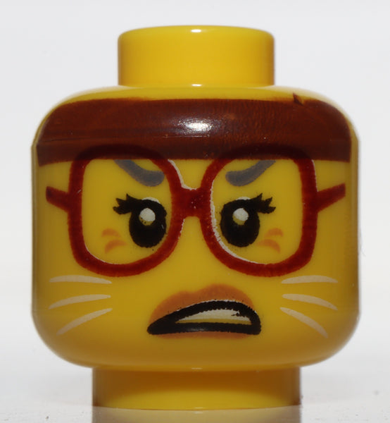 Lego Yellow Minifig Head Female Headband Dark Red Glasses White Cat Whiskers