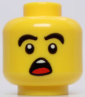 Lego Minifig Head Male Gold Eyes Determined Brows Shocked Open Mouth