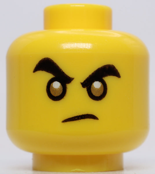 Lego Minifig Head Male Gold Eyes Determined Brows Shocked Open Mouth