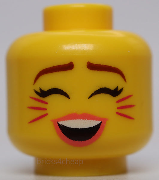 Lego Yellow Minifig Head Dual Sided Female Eyebrows Magenta Cat Whiskers