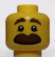 Lego Yellow Minifig Head Brown Eyebrows and Large Moustache Pattern